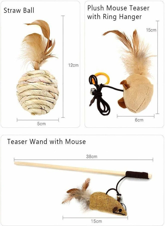 PET FUN مجموعة هدايا ألعاب القطط من بيت فن® - 7 قطع من ألعاب القطط التفاعلية مع عصا ريش، وكرة من السيزال، وفأر النعناع البري، وأجراس، ومجموعة لعب للقطط والقطط الصغيرة المنزلية - Image 3